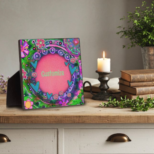 Plaque Photo Plaisir Plutôt rose Floral Coeur Whimsical Personn (Créateur téléchargé)