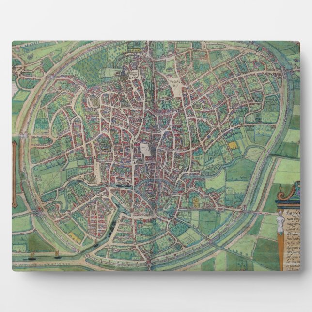Plaque Photo Plan de Bruxelles, de 'Civitates Orbis Terra (Devant)