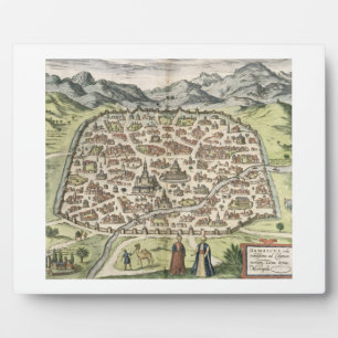 Plaque Photo Plan de la ville de Damas, Syrie, 1620 (gravure)