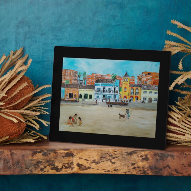 Plaque Photo Playa de la Malvarrosa Painting by Alfred Fox (Côté)