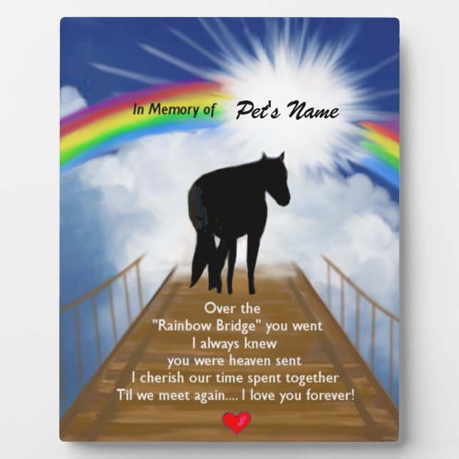 Plaque Photo Poème commémoratif Rainbow Bridge pour les chevaux (Devant)
