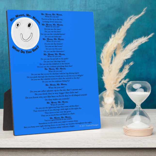Plaque Photo Poème de M. Moon pour enfants Bleu noir (Côté)