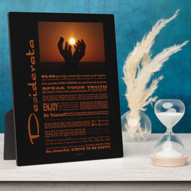 Plaque Photo Poème Desiderata Priant Au Soleil Envoyé (Côté)