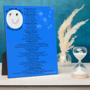 Plaque Photo Poème pour enfants de M. Lune Étoiles Bleues et Bl
