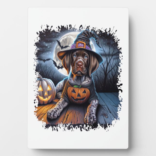 Plaque Photo Pointer Dog Halloween Square (Devant)