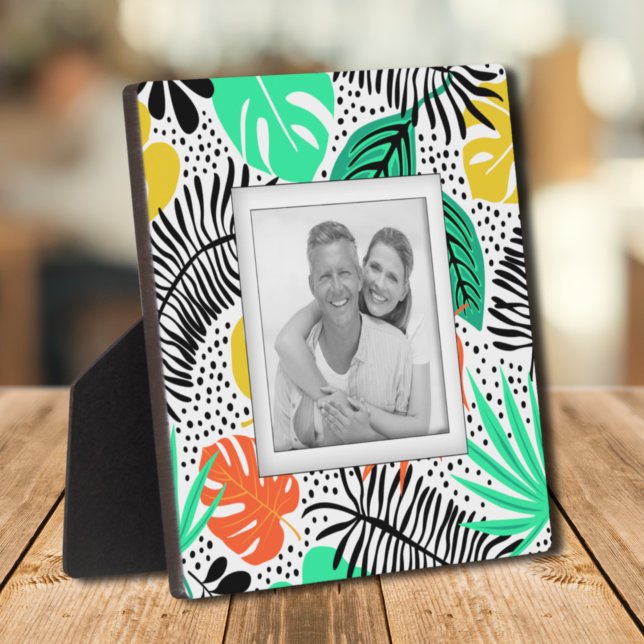 Plaque Photo Points Plante Tropical Motif Carte photo sans cadr (Tropical Plants Dots Pattern Frameless Photo Easel Plaque)