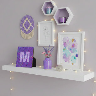 Plaque Photo Points violets Monogramme personnalisé