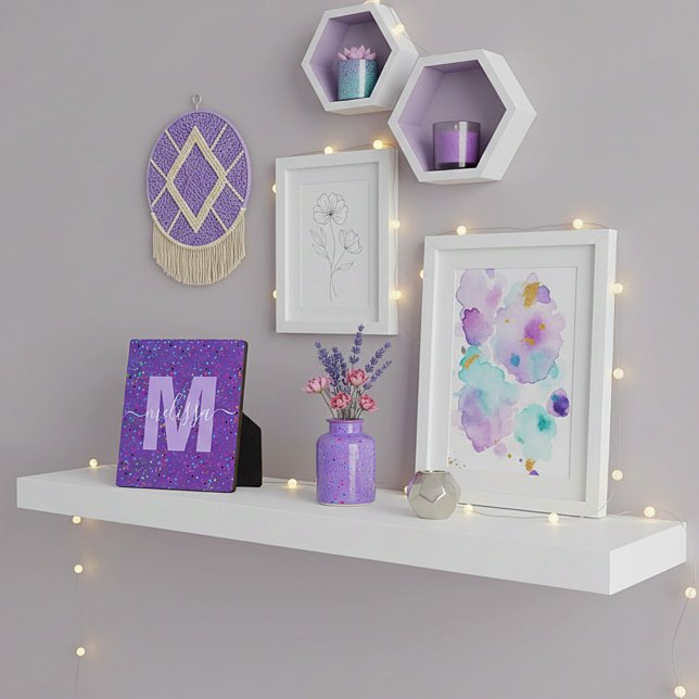 Plaque Photo Points violets Monogramme personnalisé (Créateur téléchargé)