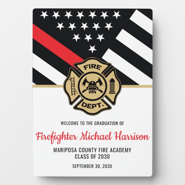 Plaque Photo Pompier Fire Academy Red Line Drapeau Graduation (Devant)