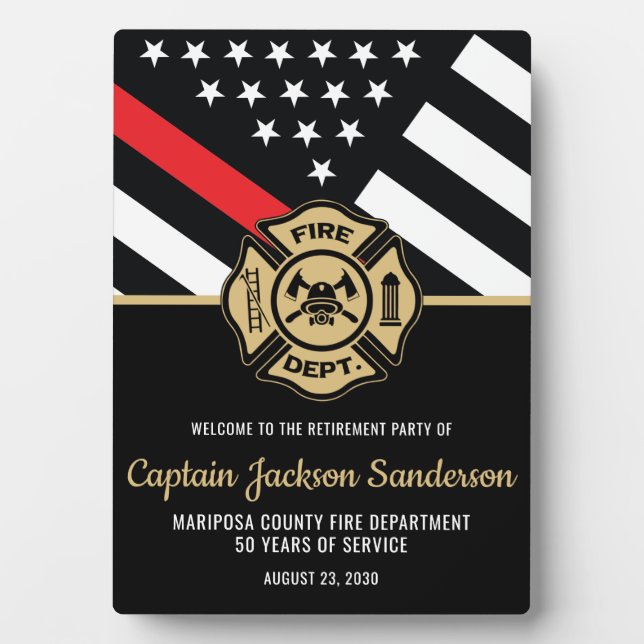 Plaque Photo Pompier Retraite Ligne Rouge Drapeau Bienvenue (Devant)