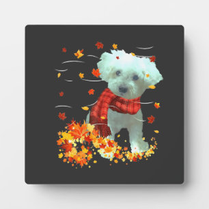 Plaque Photo Poochon Écharpe d'automne - Chiens Feuilles d'auto