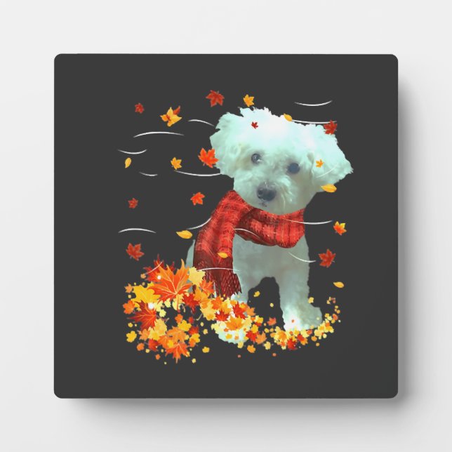 Plaque Photo Poochon Écharpe d'automne - Chiens Feuilles d'auto (Devant)