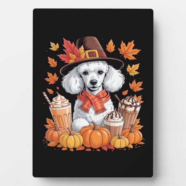 Plaque Photo Poodle Thanksgiving Boissons Café Automne Feuilles (Devant)