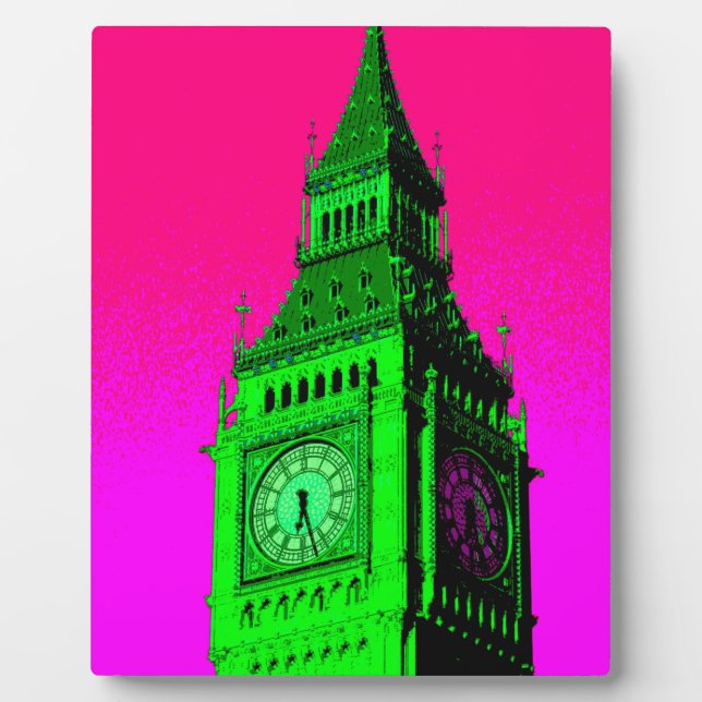Plaque Photo Pop Art Big Ben Londres Voyage rose Vert (Devant)