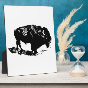 Plaque Photo Pop Art Black White Buffalo Bison Silhouette