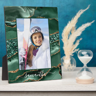 Plaque Photo Porte de Parties scintillant verte et or Nom éléga