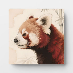 Plaque Photo Portrait aquarelle du panda roux et du bambou