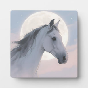 Plaque Photo Portrait de cheval blanc au clair de lune