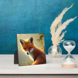 Plaque Photo Portrait de faune de renard rouge bébé sur table