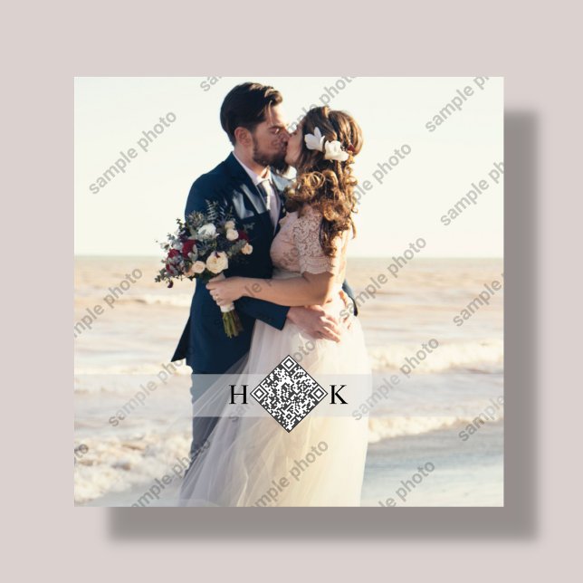 Plaque Photo Portrait mariage | Code QR du monogramme (Créateur téléchargé)