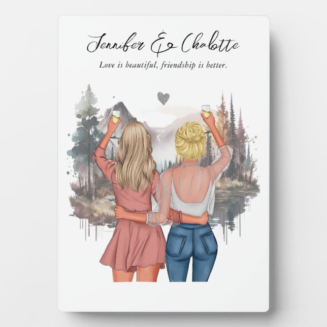 Plaque Photo Portrait personnalisé du meilleur ami avec paysage (Devant)