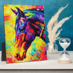 Plaque Photo Portrait vibrant de cheval à l'impasto coloré sauv