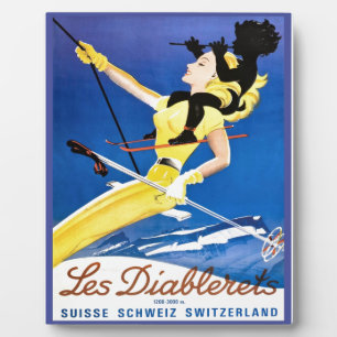 Plaque Photo poster Ski vintage, Les Diablerets, Suisse