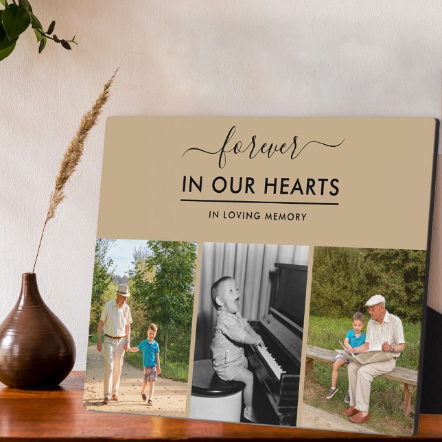 Plaque Photo Pour toujours dans nos coeurs Mémorial Photo Beige (Créateur téléchargé)