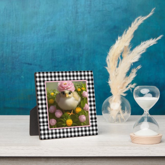 Plaque Photo Poussins Mignons et Fleurs de Pâques sur Table (Insitu)