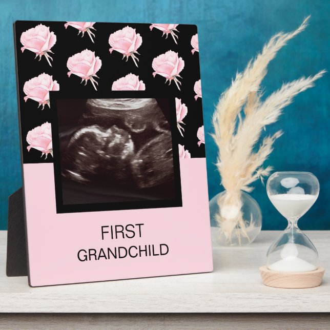 Plaque Photo Premier Grand-Enfant Rose Ultrasound Grand-parent  (Côté)
