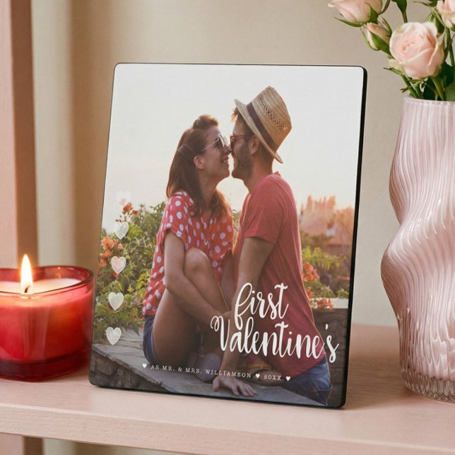 Plaque Photo Premier Saint-Valentin en tant que Monsieur et Mad (First Valentine's as Mr & Mrs Minimal Couple Photo Plaque)