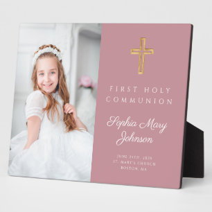 Plaque Photo Première communion moderne fille rose photo