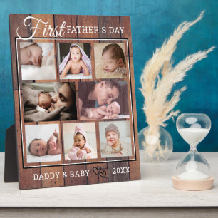 Plaque Photo Première Fête des pères 8 Photo Collage Bois Brown