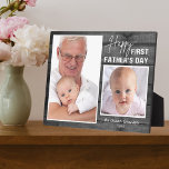 Plaque Photo Première Fête des pères Nouveau Grand-Père Bois No<br><div class="desc">Première idée cadeau de fête des pères pour le nouveau grand-père - Une plaque photo moderne avec une grille de collage créée avec 2 images et message sur un arrière - plan tendance de texture bois.</div>