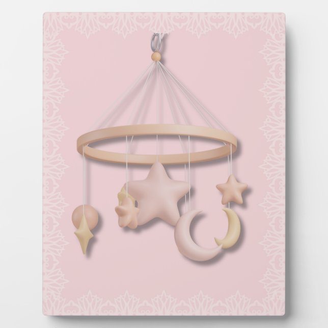 Plaque Photo Première Mobile de Bébé | Lune et Étoiles Pastel (Devant)