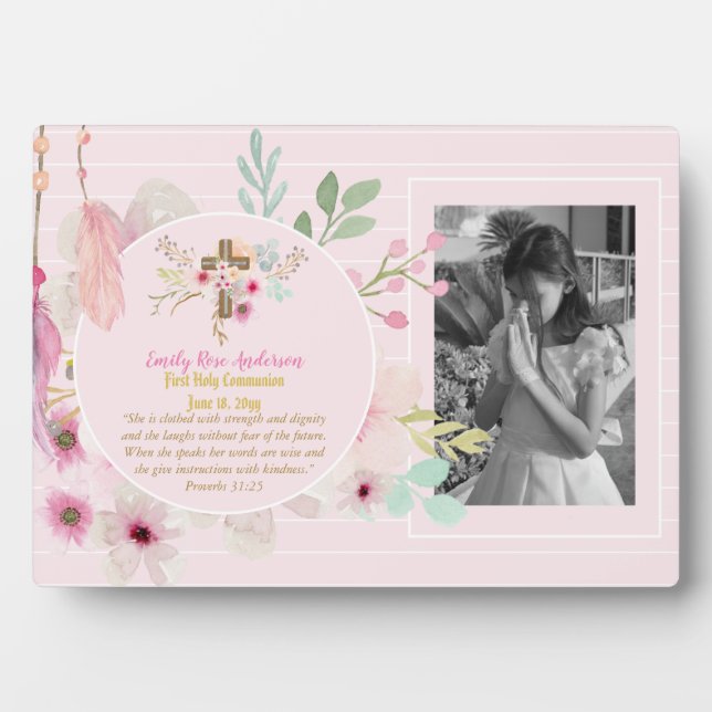 Plaque Photo Première Sainte Communion PHOTO Cadeau Grilles Fle (Devant)
