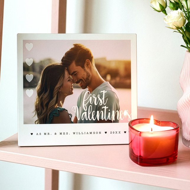 Plaque Photo Premiers St-Valentin en tant que M. & Mme Minimal  (First Valentine's as Mr & Mrs Minimal Couple Photo Plaque)