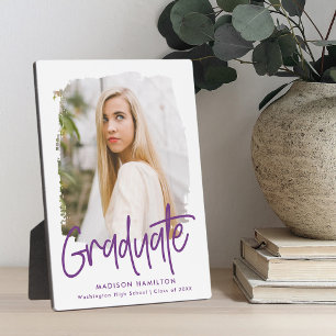 Plaque Photo Préppy Purple Script Graduation Photo