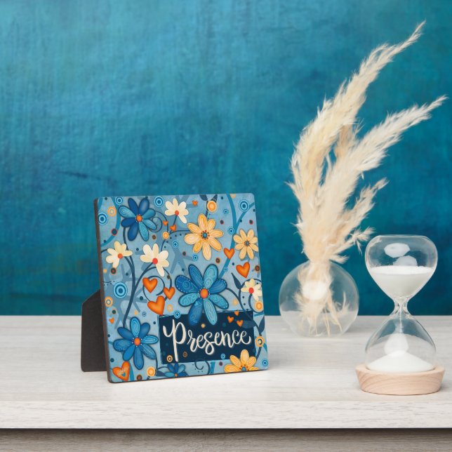 Plaque Photo Présence Coeur Inspiré Floral Plutôt Bleu (Insitu)