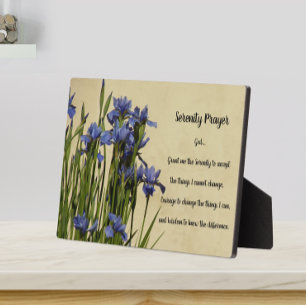 Plaque Photo Prière Sérénité Blue Irises Floral