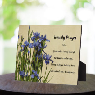 Plaque Photo Prière Sérénité Blue Irises Floral