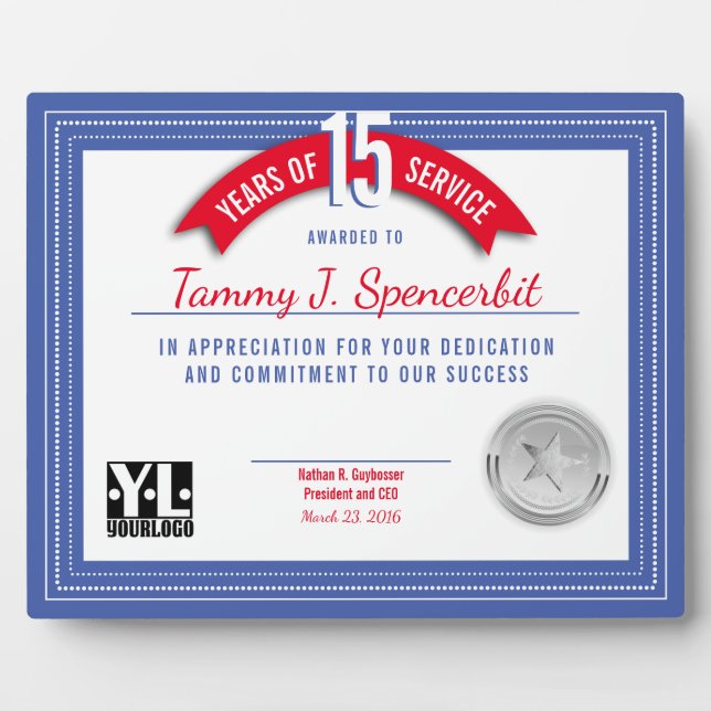 Plaque Photo Prix anniversaire de l'employé du jalon de couleur (Devant)