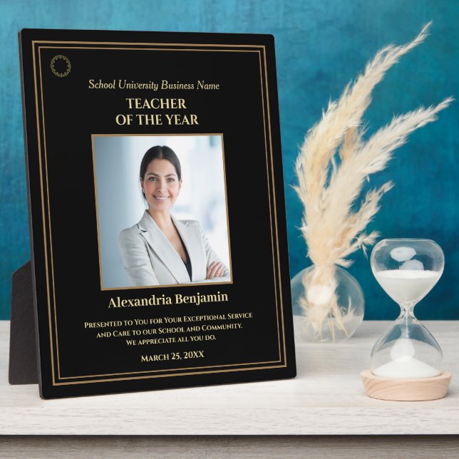 Plaque Photo Prix Teacher de l'année Photo Gold Personnaliser (Côté)