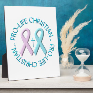Plaque Photo Pro-Life Christian avec rubans croisés et roses/bl
