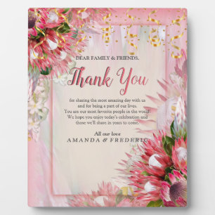 Plaque Photo Protea Fuchsia avec rubans Blush & Gold