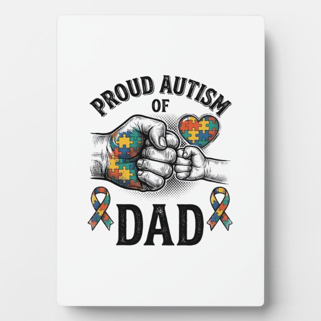 Plaque Photo Proud Autism Dad Vintage Engraving Awareness Shirt (Devant)