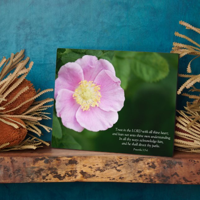 Plaque Photo Proverbes 3:5-6 Bible chrétienne Verse Fleur rose (Côté)