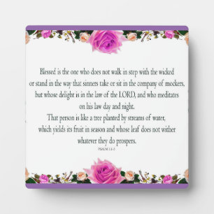 Plaque Photo Psaume 1 Art - Juste béni avec motif floral