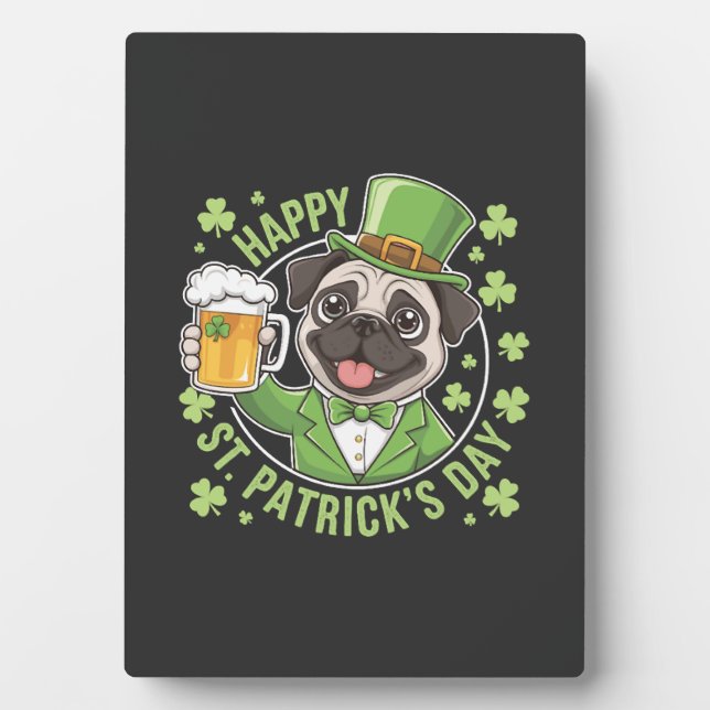 Plaque Photo Pug amusant de la Saint-Patrick avec chope de bièr (Devant)