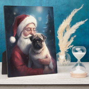 Plaque Photo Pug avec le Père Noël Festif Noël